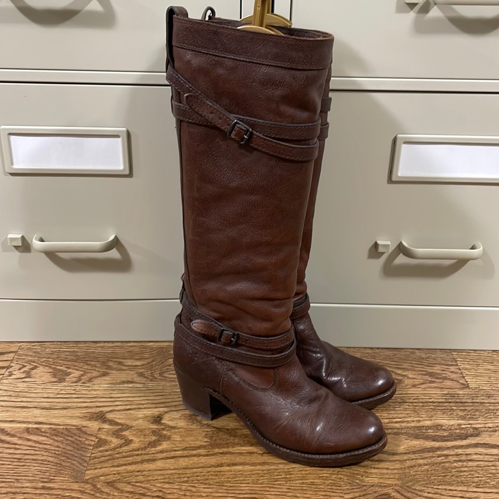 Frye - Tall Brown Leather Cowboy Boots - Size 7.5